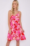 8Pcs Fuchsia Floral Print Strap Mini Dress
