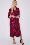 8Pcs Fuchsia Leopard Print Half Sleeve Belted Maxi Shirt Dress