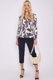 8Pcs Navy Abstract Print Gold Dotted Blouse
