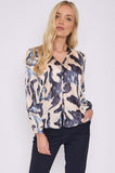 8Pcs Navy Abstract Print Gold Dotted Blouse