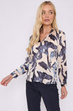 8Pcs Navy Abstract Print Gold Dotted Blouse