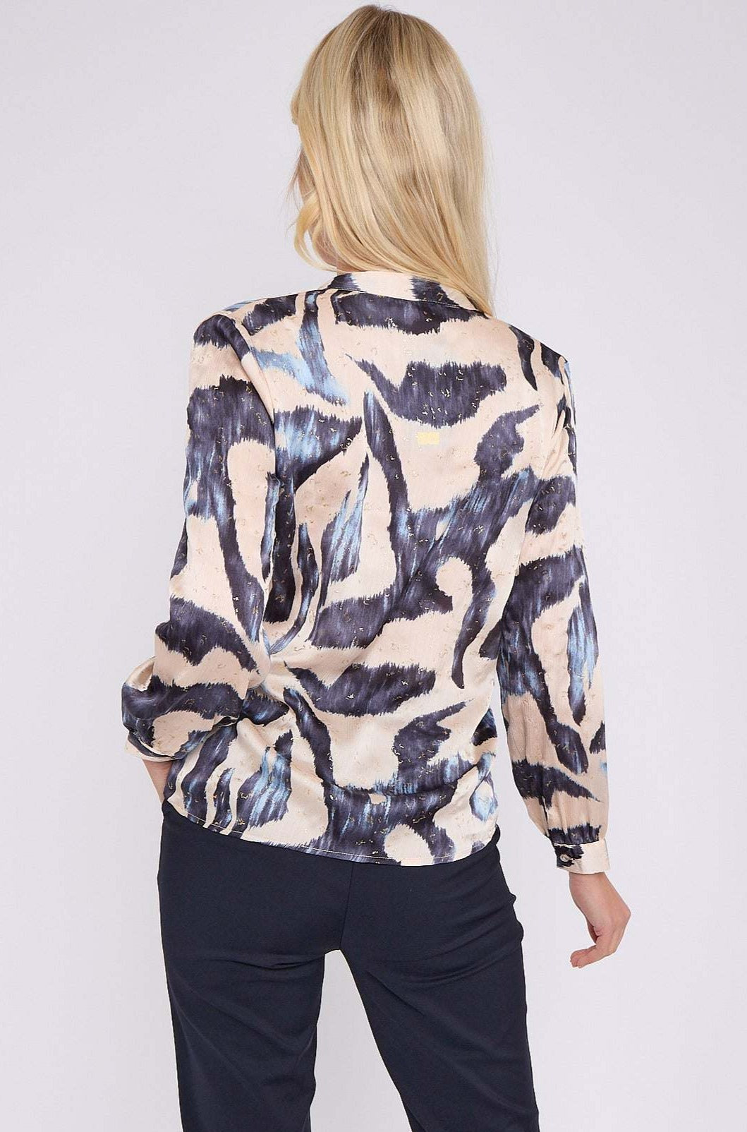 8Pcs Navy Abstract Print Gold Dotted Blouse