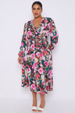 8Pcs Roses Print Teal Crossover Midi Dress