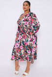 8Pcs Roses Print Teal Crossover Midi Dress