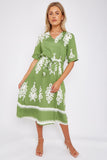 8Pcs Green Pattern Print Short Sleeve Midi Dress