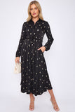 8Pcs Gold Foil Pattern Print Black Midaxi Shirt Dress