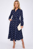 8Pcs Navy Polka Dot Print Midaxi Shirt Dress
