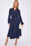 8Pcs Navy Polka Dot Print Midaxi Shirt Dress