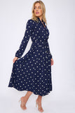 8Pcs Navy Polka Dot Print Midaxi Shirt Dress