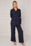 8Pcs Navy Geometric Line Print Wide-Leg Co-ord
