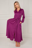 8Pcs Magenta Layered Satin Long Sleeve Maxi Shirt Dress