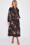 8Pcs Black Floral Print Midaxi Shirt Dress