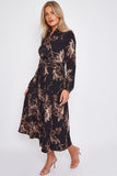 8Pcs Black Floral Print Midaxi Shirt Dress