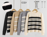 10Pcs Stripe Pattern Sequin Detail Knit Sweater-8042