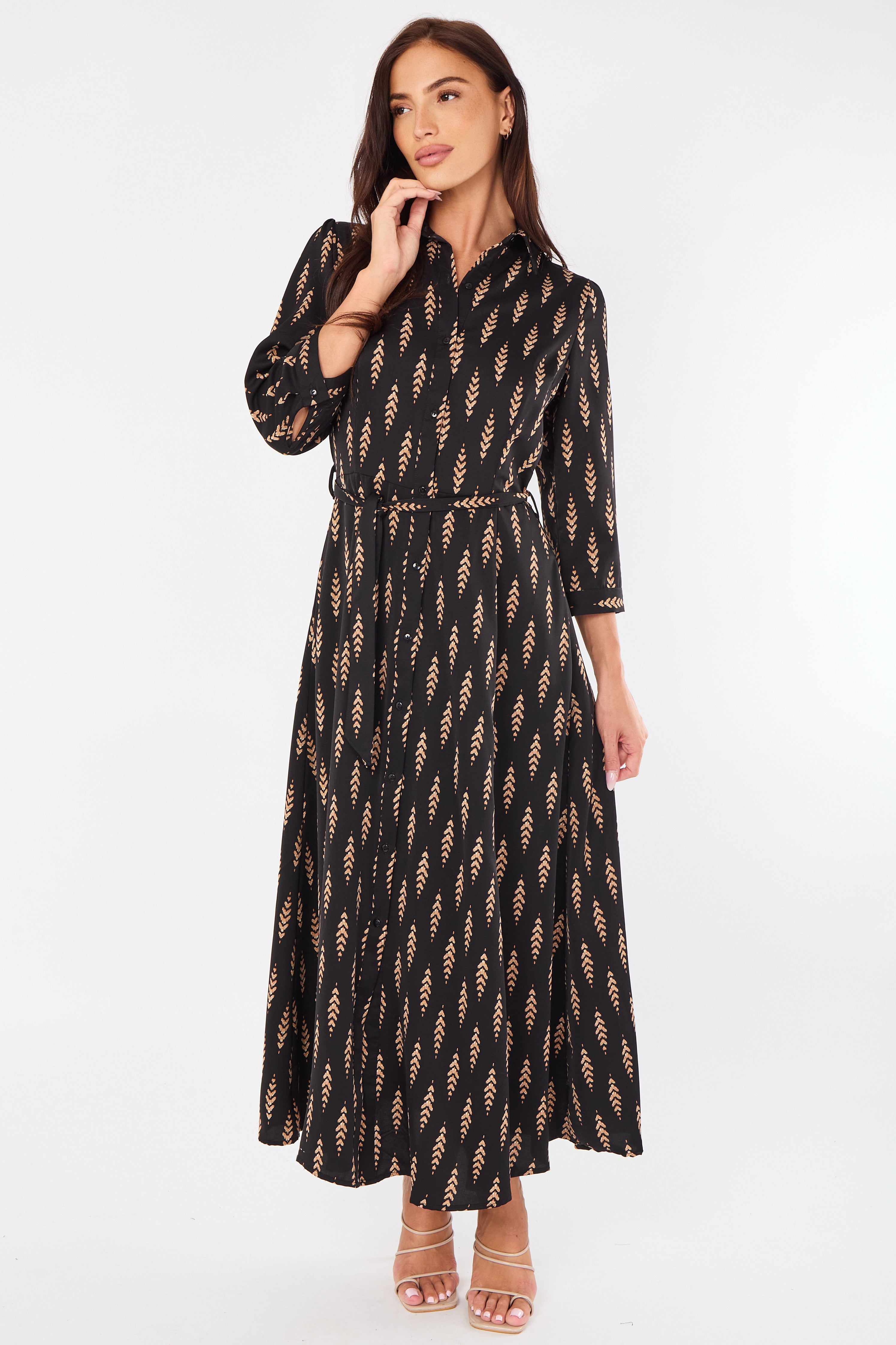 8Pcs Tan Chevron Print Maxi Shirt Dress