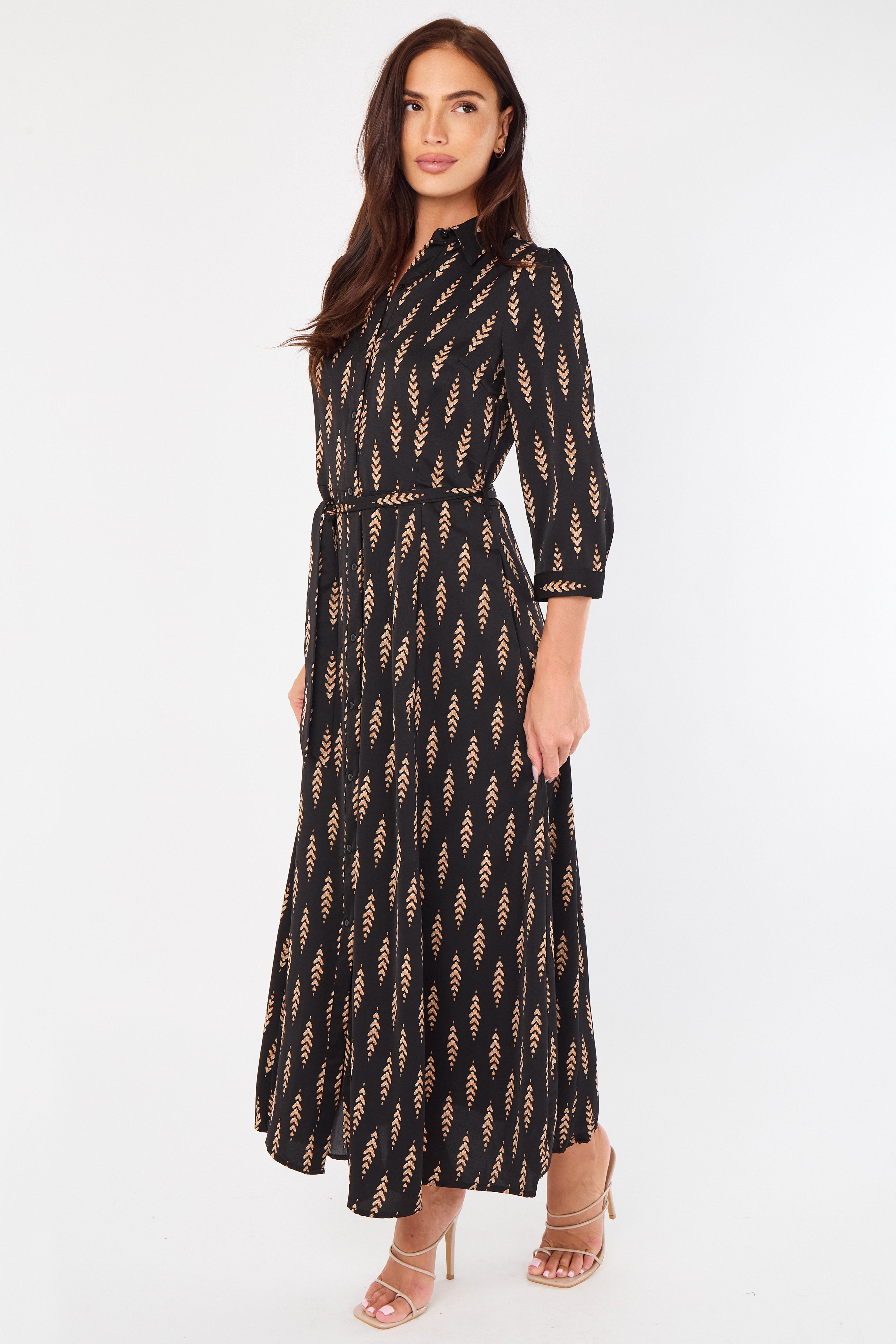 8Pcs Tan Chevron Print Maxi Shirt Dress