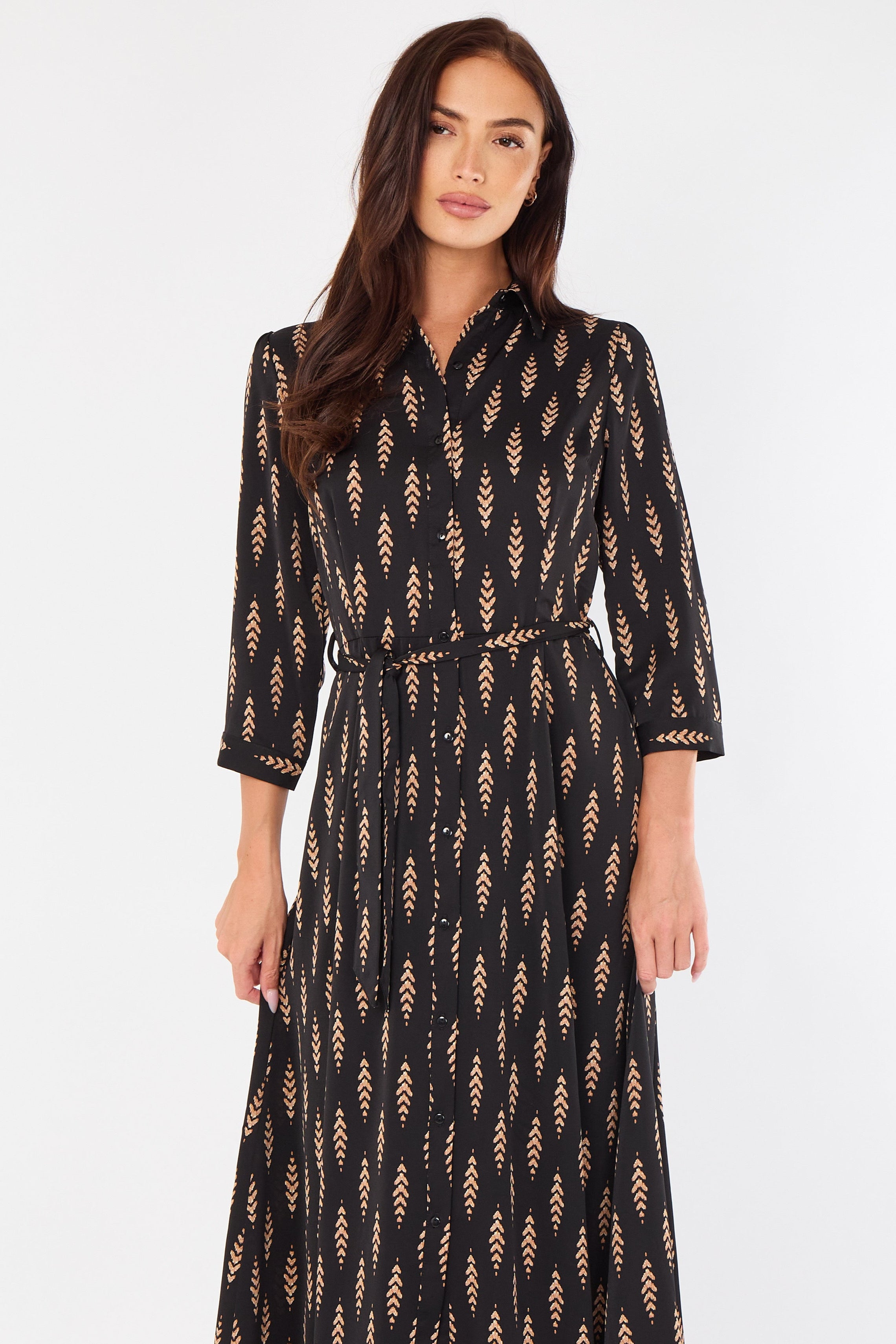 8Pcs Tan Chevron Print Maxi Shirt Dress
