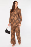 8Pcs Brown Rope Lattice Print Wide-Leg Co-ord