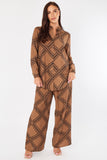 8Pcs Brown Rope Lattice Print Wide-Leg Co-ord