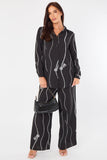 8Pcs Black Rope Stripe Print Wide-Leg Co-ord