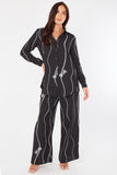 8Pcs Black Rope Stripe Print Wide-Leg Co-ord