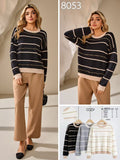 12Pcs Stripe Detail Studded Womens Knit Sweater-8053