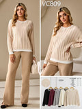 10Pcs Textured Contrast Trim Knit Sweater-VC809