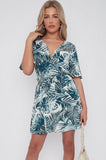 8Pcs Palm Leaf Print Wrapped Mini Dress