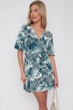 8Pcs Palm Leaf Print Wrapped Mini Dress