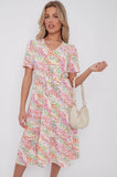 8Pcs Rainbow Leopard Print V Neck Frilled Hem Midi Dress
