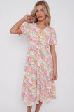 8Pcs Rainbow Leopard Print V Neck Frilled Hem Midi Dress