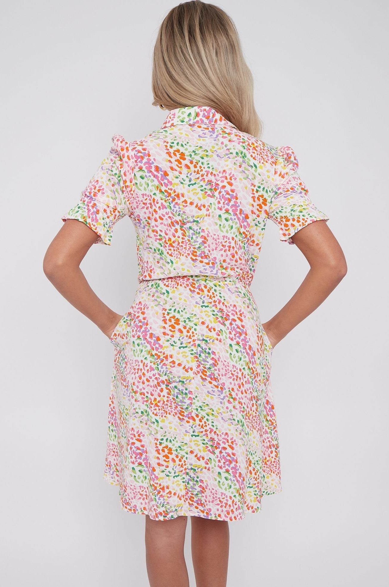 8Pcs White Rainbow Leopard Print Mini Dress