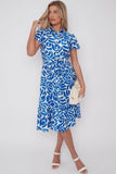 8Pcs Cobalt Printed Short Sleeve Midi Dress