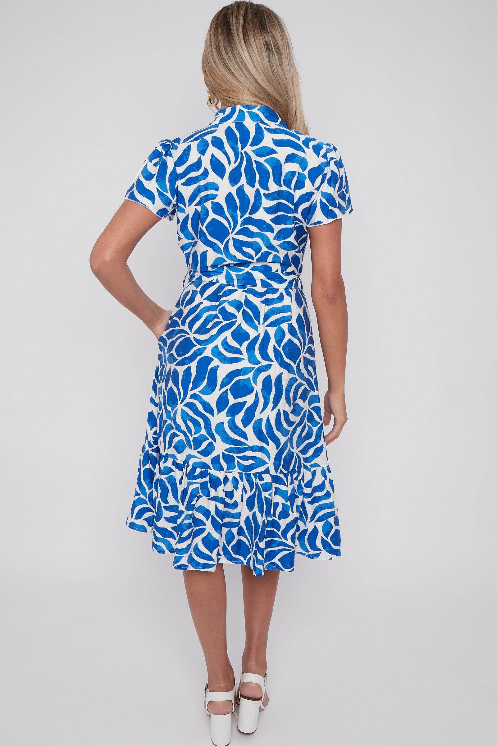 8Pcs Cobalt Printed Short Sleeve Midi Dress
