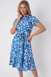 8Pcs Cobalt Printed Short Sleeve Midi Dress