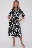 8Pcs Mono Geometric Print Half Sleeve Midi Shirt Dress