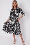 8Pcs Mono Geometric Print Half Sleeve Midi Shirt Dress
