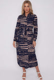 8Pcs Navy Tie Dye Print Maxi Shirt Dress
