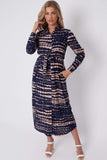 8Pcs Navy Tie Dye Print Maxi Shirt Dress