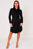 8pcs Black Silky Plain Mini Shirt Dress