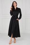 8Pcs Black Velvety Satin Maxi Shirt Dress