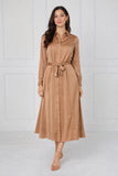 8Pcs Caramel Velvety Satin Maxi Shirt Dress