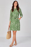 6Pcs Green Geometric Print Long Sleeve Mini Shirt Dress
