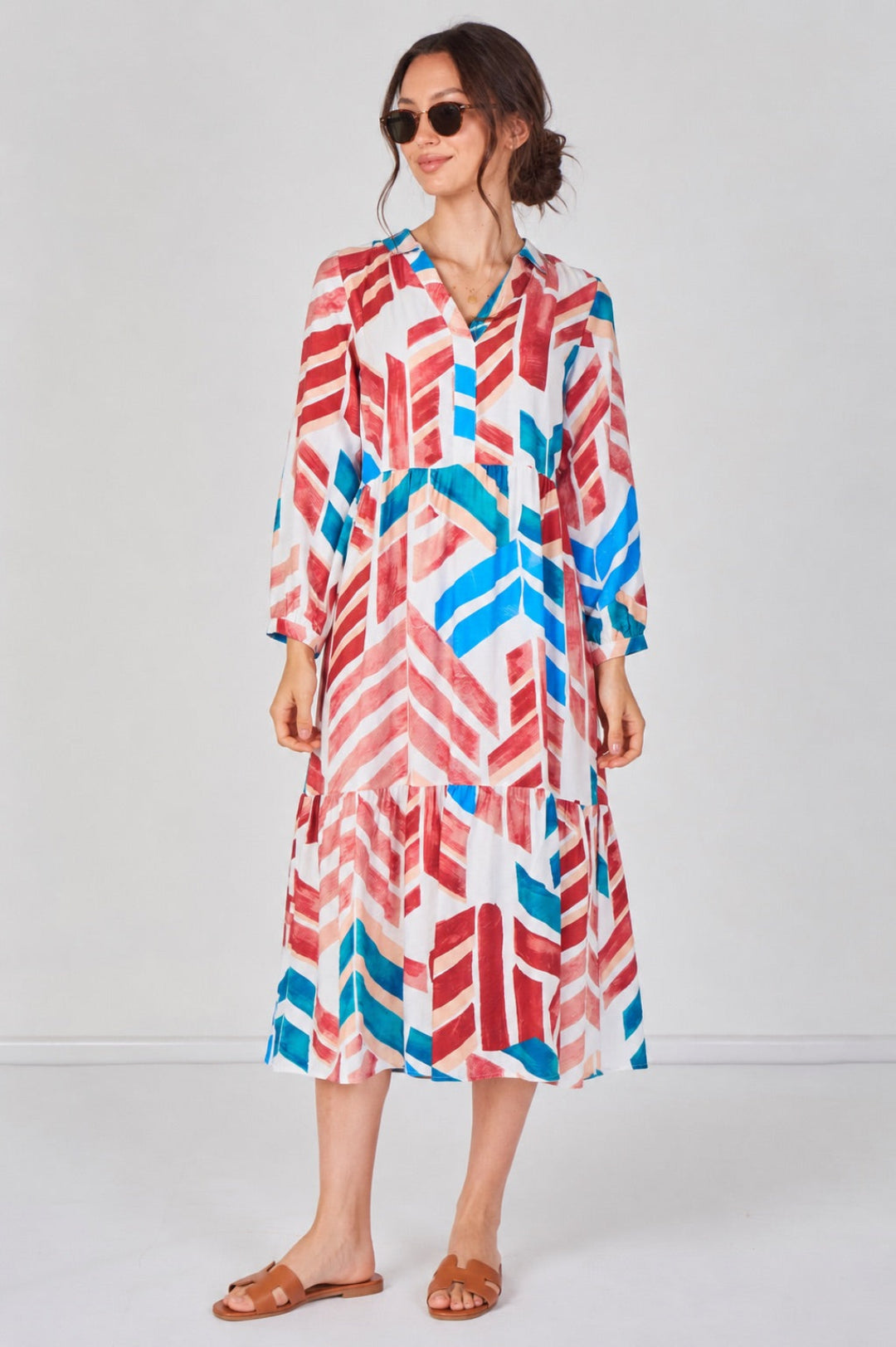 8Pcs Santorini Geo Print Smock Midaxi Dress