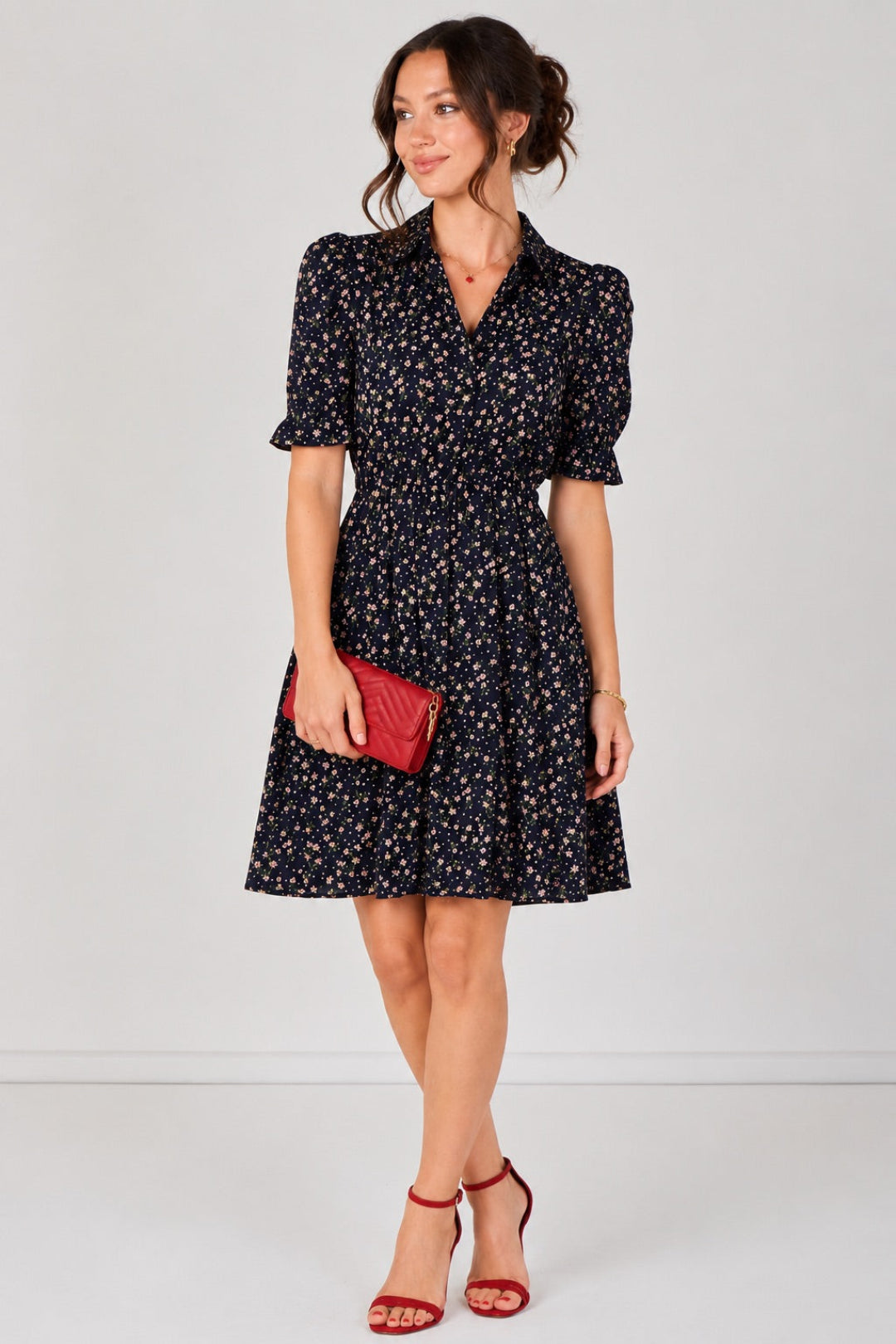 8Pcs Navy Ditsy Floral Tea Dress