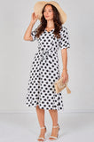 9Pcs White Polka Dot Short Sleeve Midi Dress