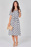 9Pcs White Polka Dot Short Sleeve Midi Dress