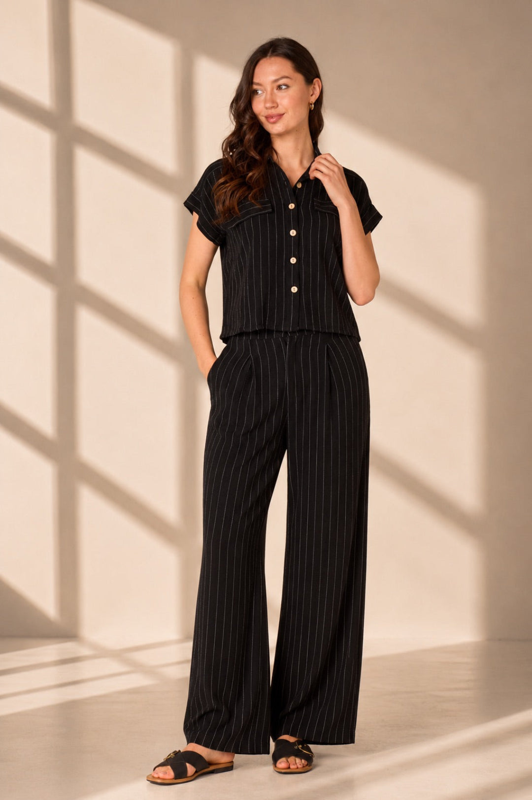 8Pcs Black Pinstripe Shirt and Trousers set