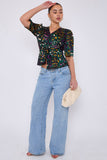 8Pcs Emerald Leopard Print Knotted Satin Top