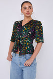 8Pcs Emerald Leopard Print Knotted Satin Top